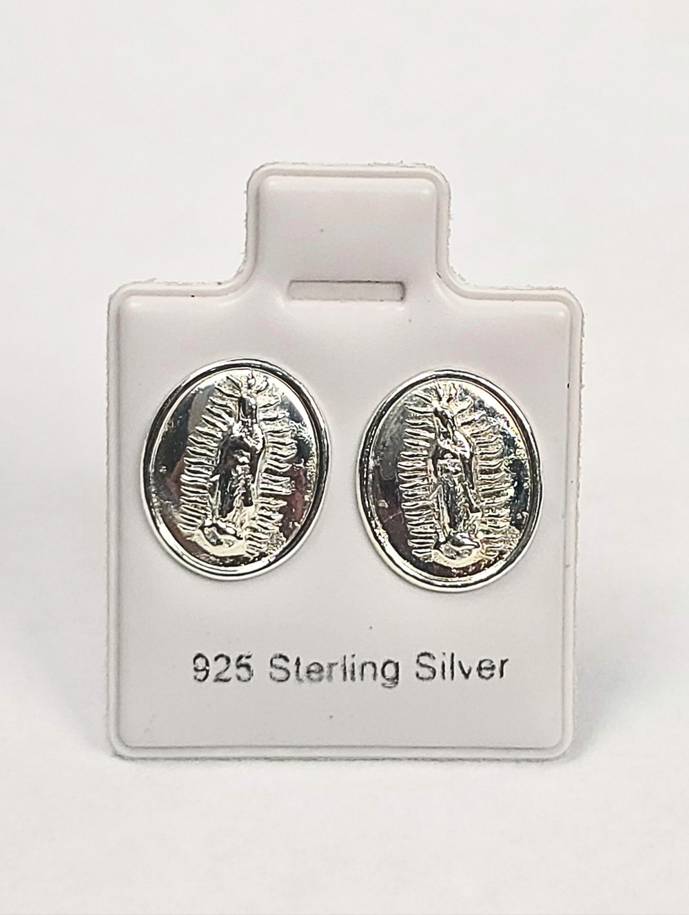 Virgin of Guadalupe Medal Oval Stud Earrings 925 Sterling Silver  - 11.5mm